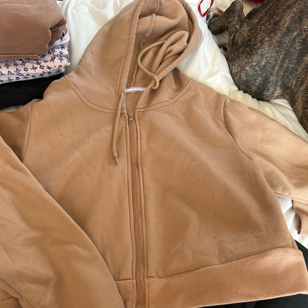 SHEIN Beige Zip-Up Hoodie with Hood